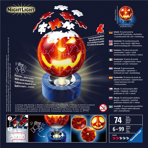 Pussel 3D Puzzle-Ball Pumpkin Night Light 72 Bitar (Bild 2 av 2)